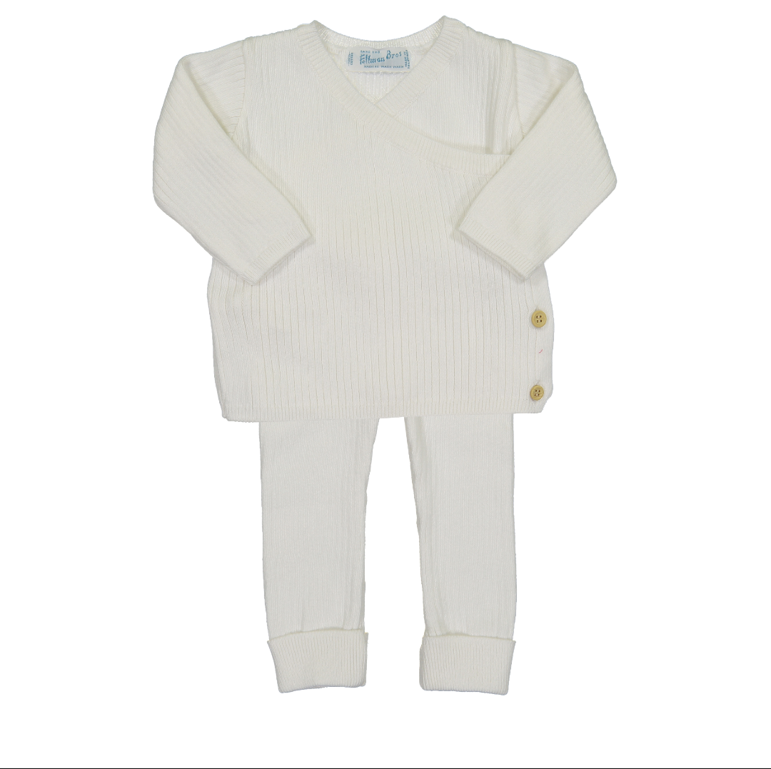 Feltman Brothers Ribbed Knit Wrap Set, Ivory, 6-12M