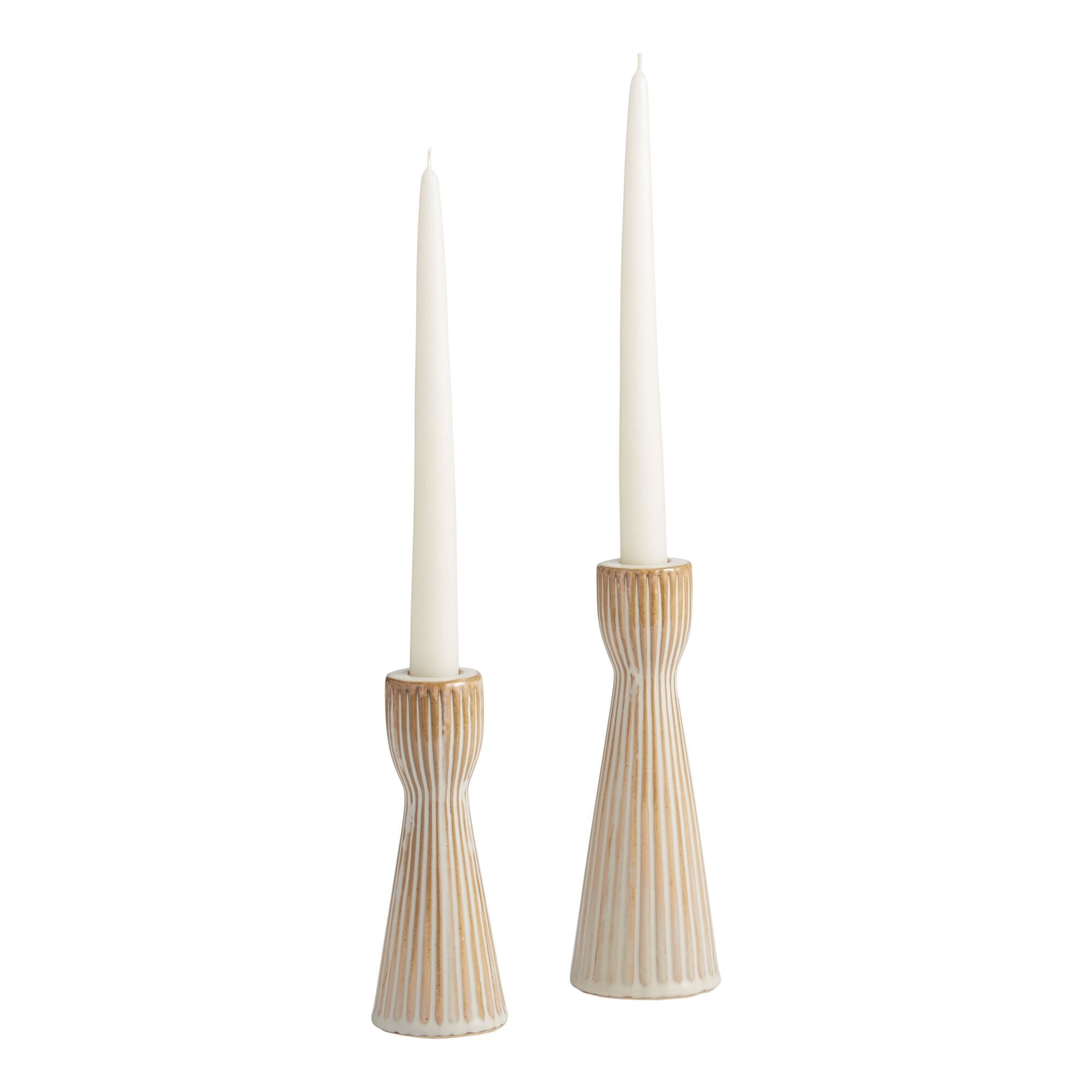 Ivory Ribbed Taper Candle Holder