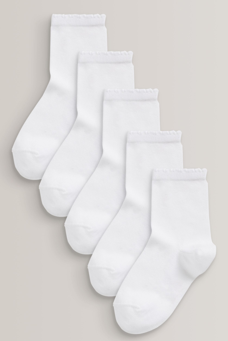 White 5 Pack Cotton Rich School Ankle Socks - Size 4-7