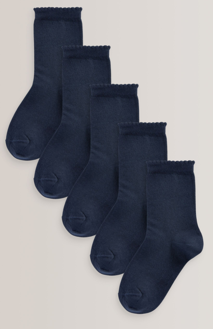 Navy Blue 5 Pack Cotton Rich School Ankle Socks - Size 4-7