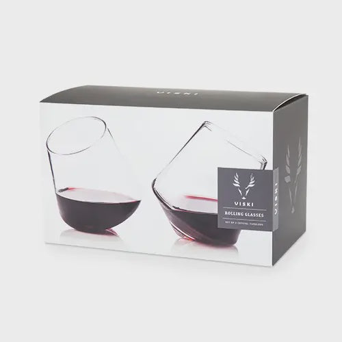 Viski, Stemless Rolling Crysteal Wine Glasses, Set of 2