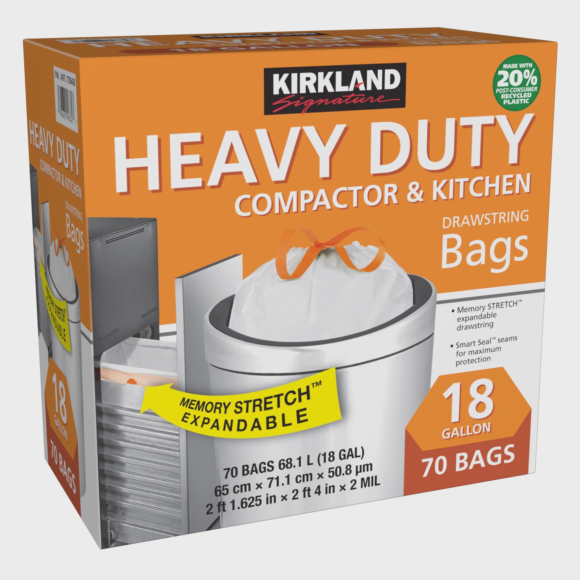 Kirkland HD Drawstring Trash Compactor Bags 70ct