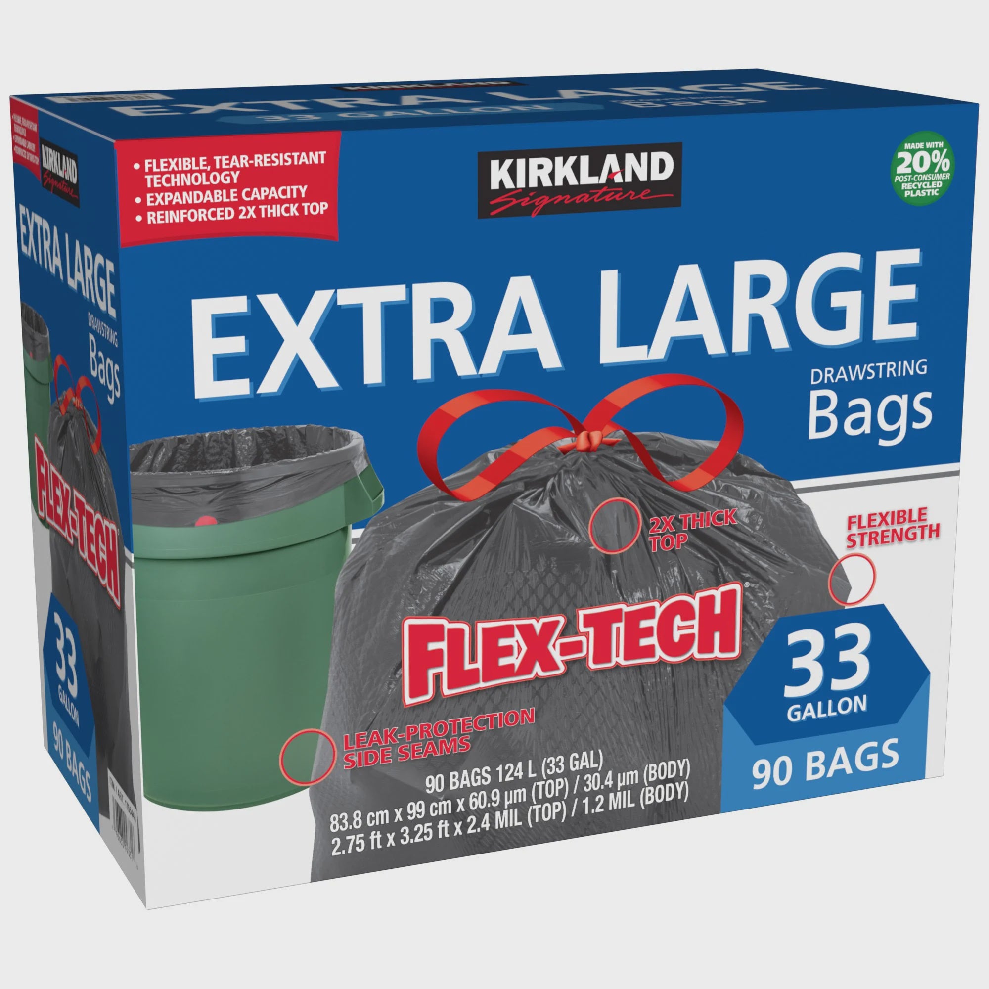 PREORDER - Kirkland XL Drawstring Flex Trash Bags 33 gal, 90ct