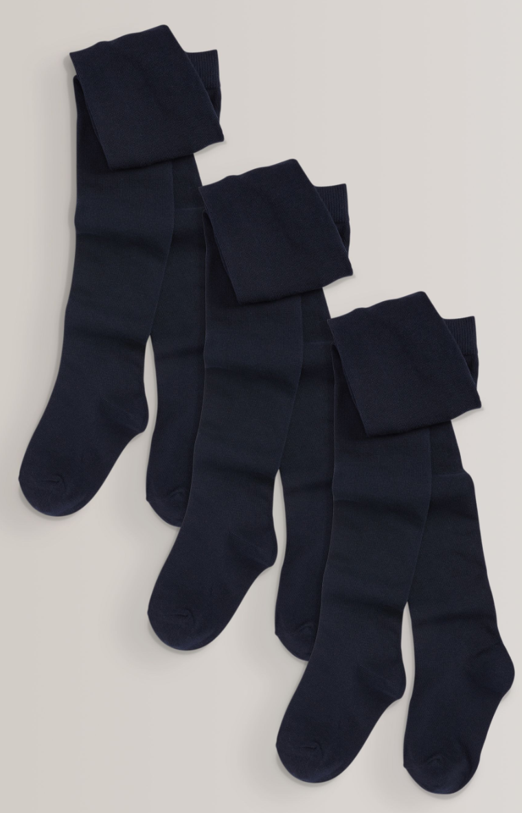 Navy Blue Regular Length 3 Pack Cotton Rich School Tights - Size 9-10 Yrs.