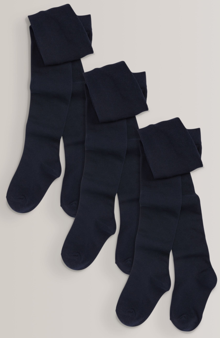 Navy Blue Regular Length 3 Pack Cotton Rich School Tights - Size 11-12 Yrs.