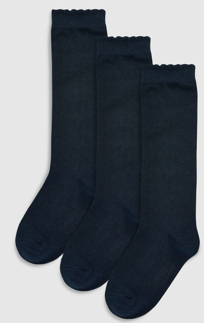 Navy Grey 3 Pack Cotton Rich Knee High School Socks - Size 4-7