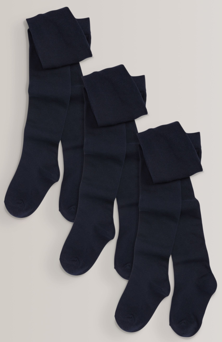 Navy Blue Regular Length 3 Pack Cotton Rich School Tights - Size 13-14 Yrs.