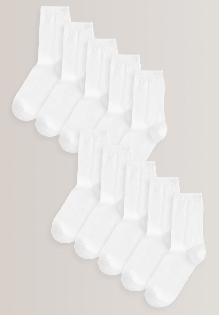 White 10 Pack Cotton Rich Socks - Size 12.5-3.5