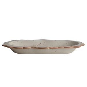 Ivory & Brown Speckled Stoneware Platter with Scalloped Edge, 18"