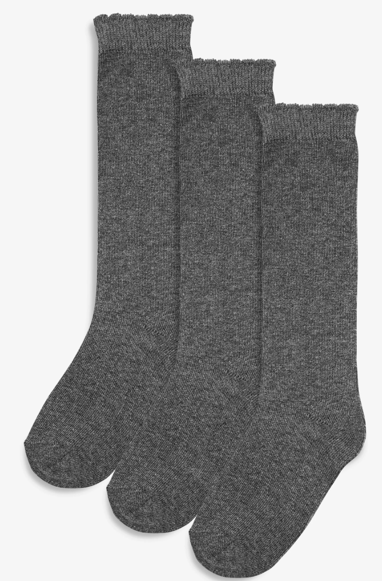 Grey Grey 3 Pack Cotton Rich Knee High School Socks - Size 12.5-3.5