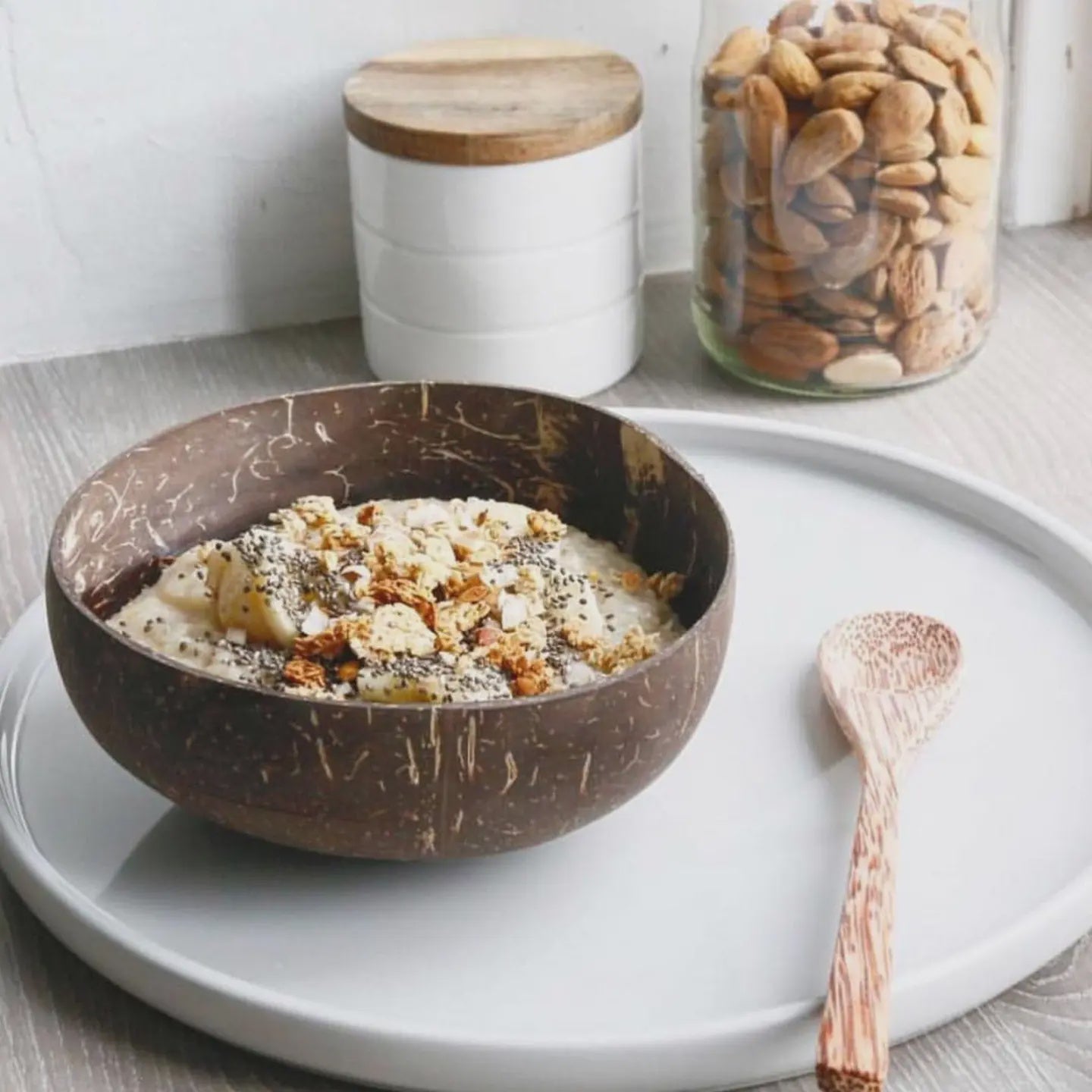 Homerely, Natural Coconut Bowl & Bamboo Spoon Set