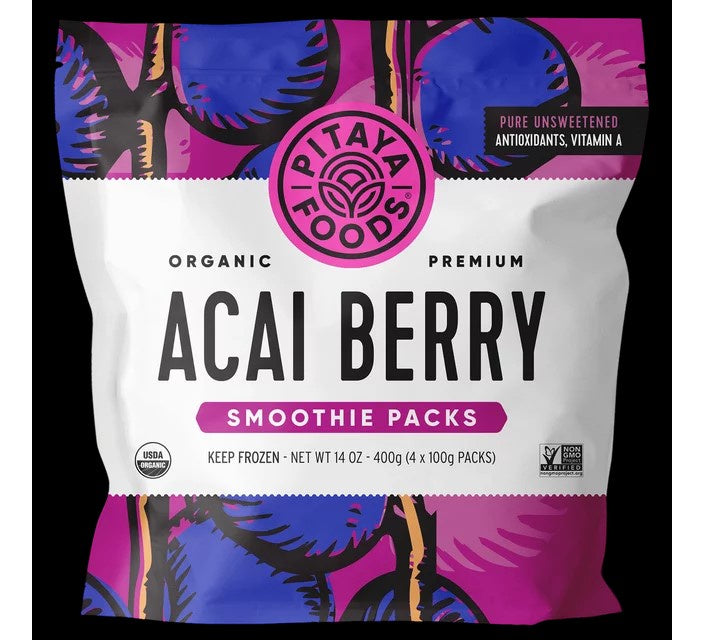 Pitaya Foods Organic Premium Acai Berry Smoothie Packs, 14oz, 4 x 100g