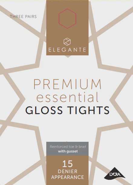 Elegante Essential Bronze Glow Gloss Tights with Gusset Medium 3pk