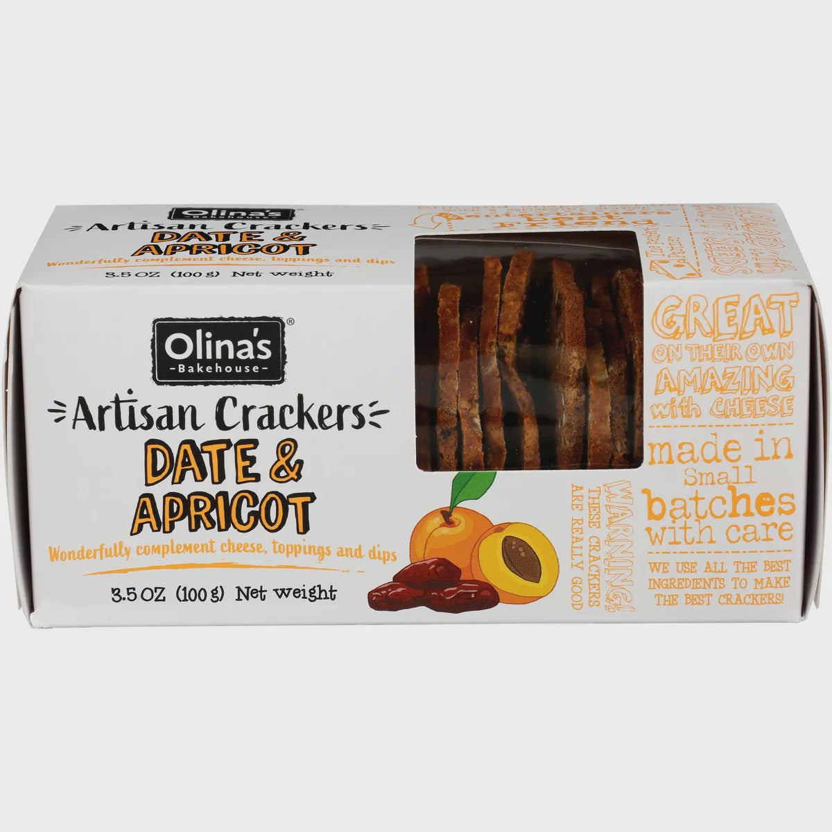 Olina's Artisan Cracker, Date & Apricot, 3.5 oz