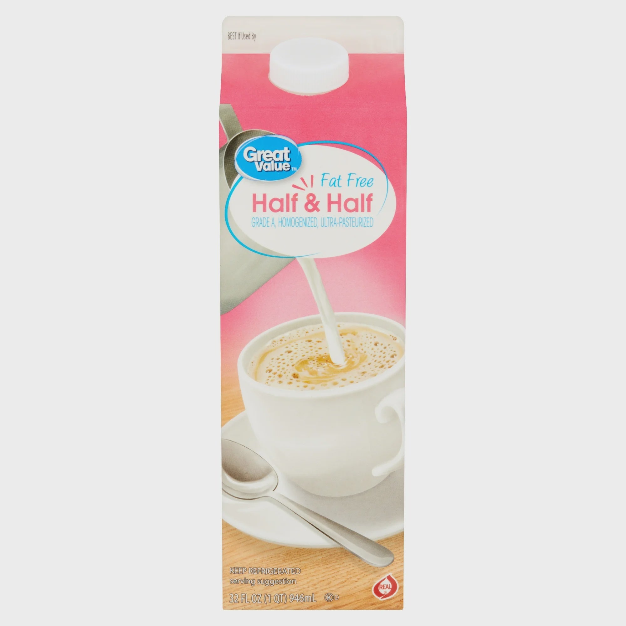 Great Value Fat Free Half & Half Cream, 32oz