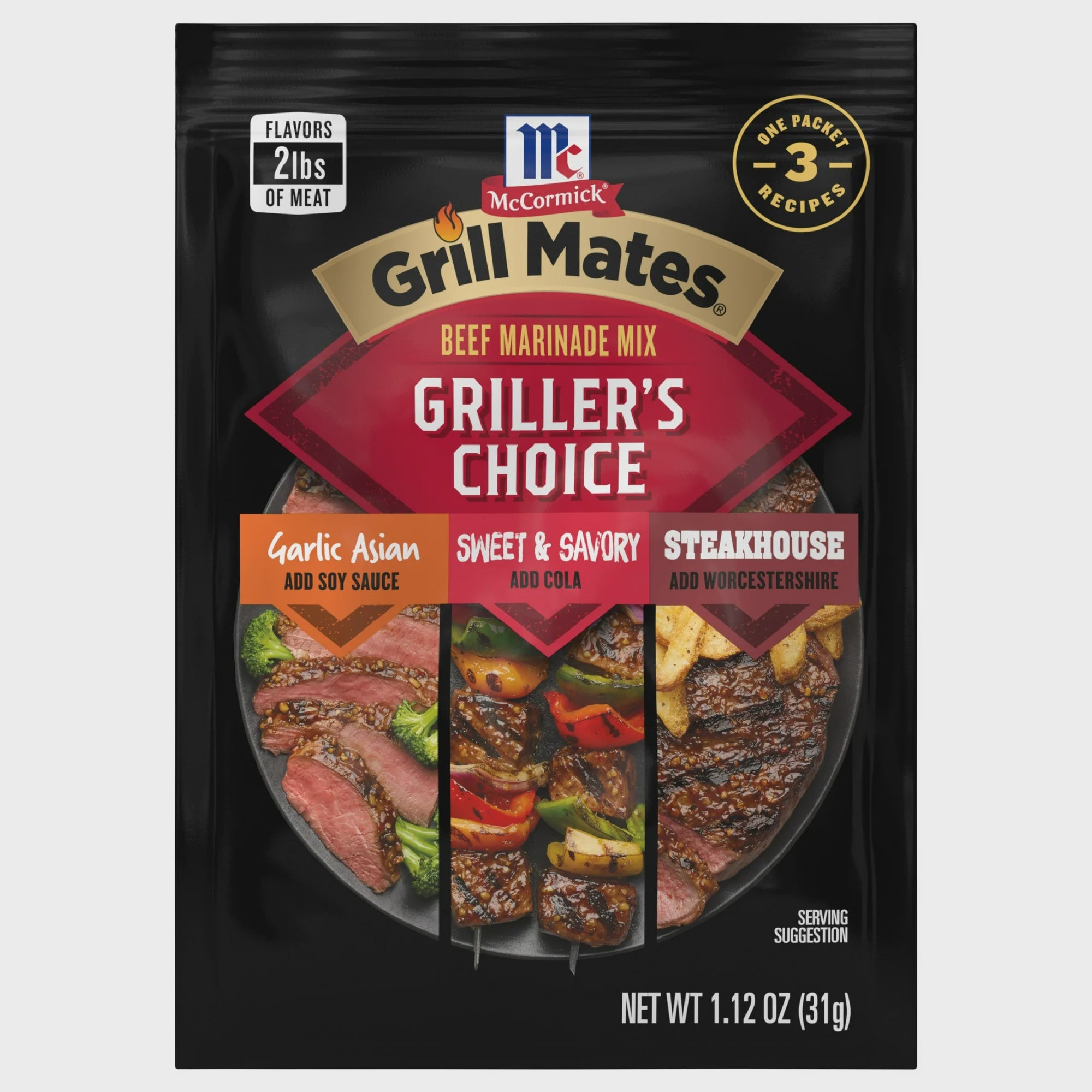 McCormick Grill Mates Griller's Choice Beef Marinade Mix, 3in1 Options, 1.12oz