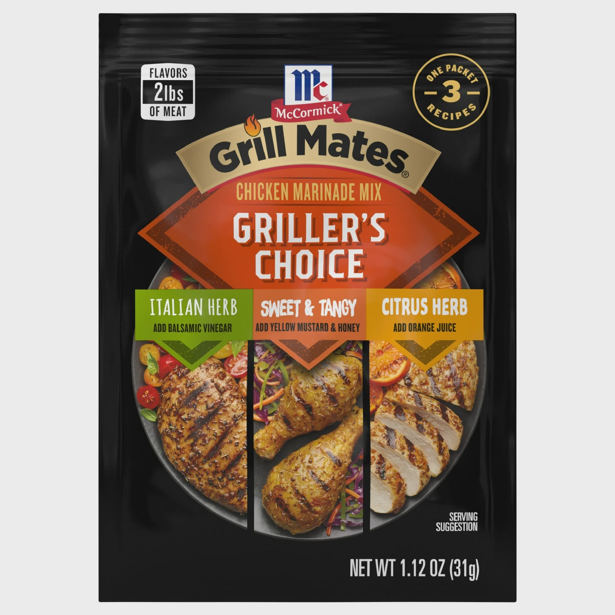 McCormick Grill Mates Griller's Choice Chicken Marinade Mix, 3in1 Options, 1.12oz