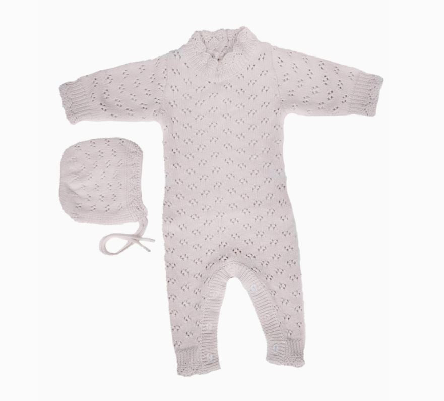 Olive & Cradle Grace Knitted Romper with Hat 2pc Set Apricot Pink or Plum Light Apricot/pink 0-3M