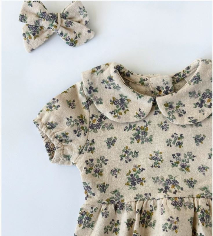 Olive & Cradle Baby Girl Soft Floral Bubble Romper Short S Violetta + Bow Violetta  6-12m