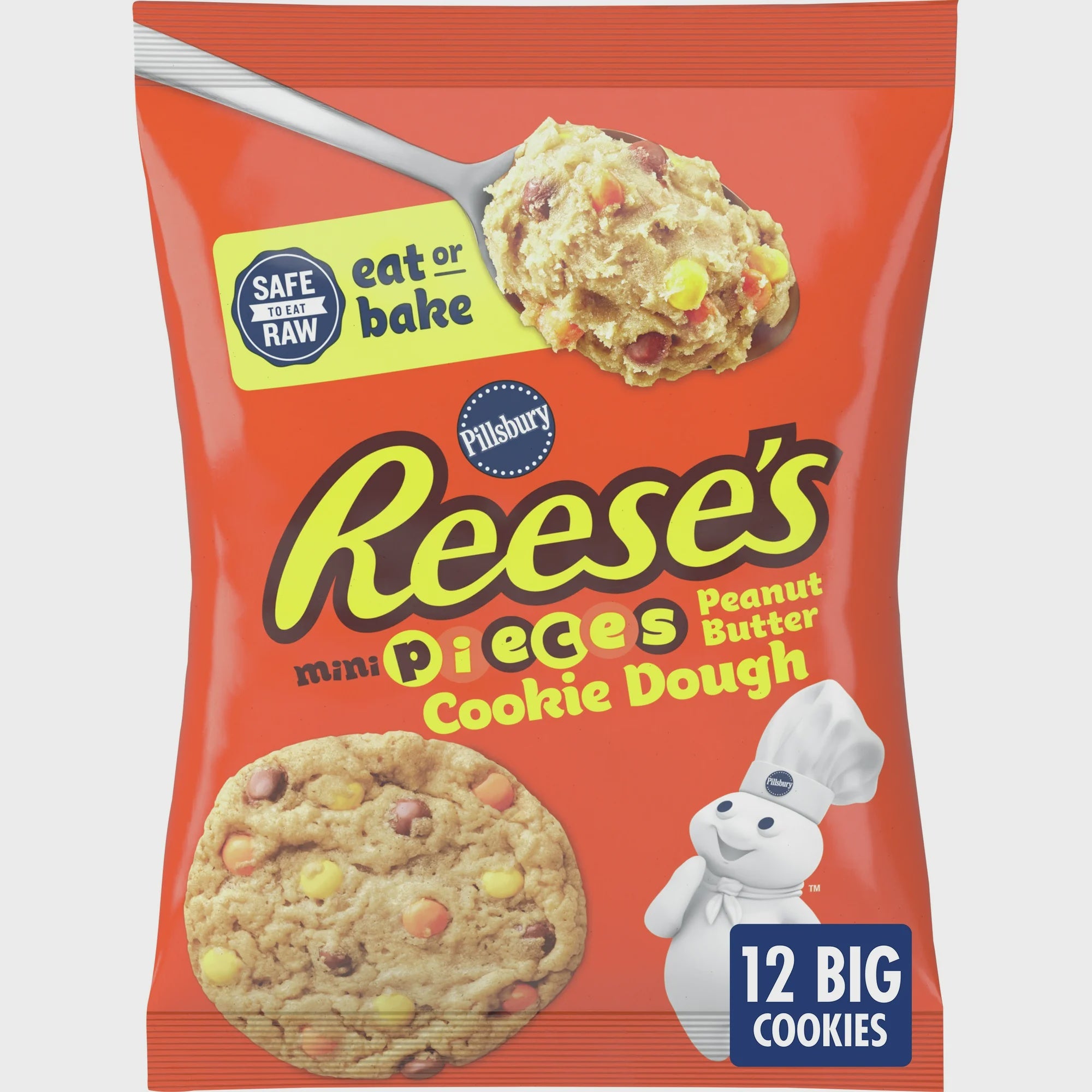 Pillsbury Reeses Mini Pieces Peanut Butter Cookie Dough, 12 Big Cookies/16oz