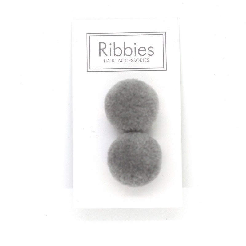 Ribbies Pom Pom Elastic - Grey on Pastel Pink