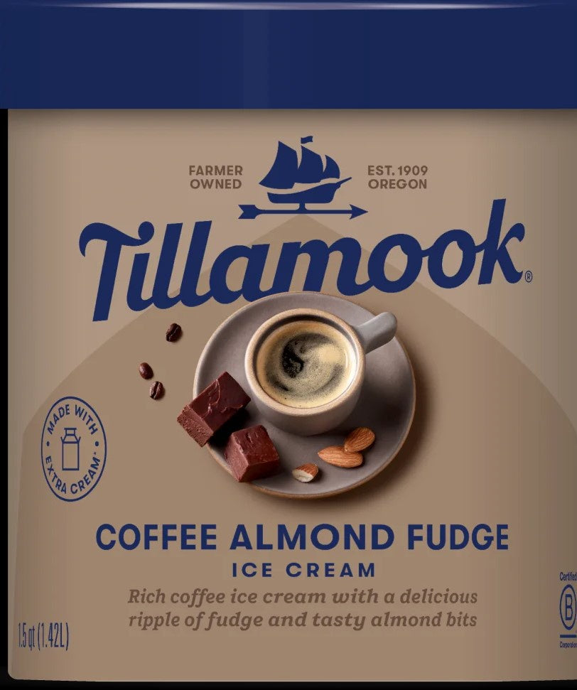 Tillamook Ice Cream - Coffee Almond Fudge, 48 oz