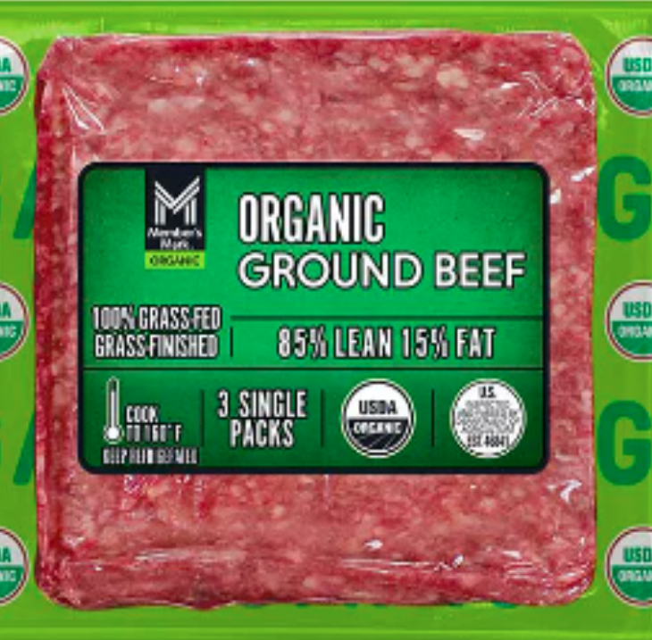 Member's Mark Ground Beef, Organic, 85/15, 1lb