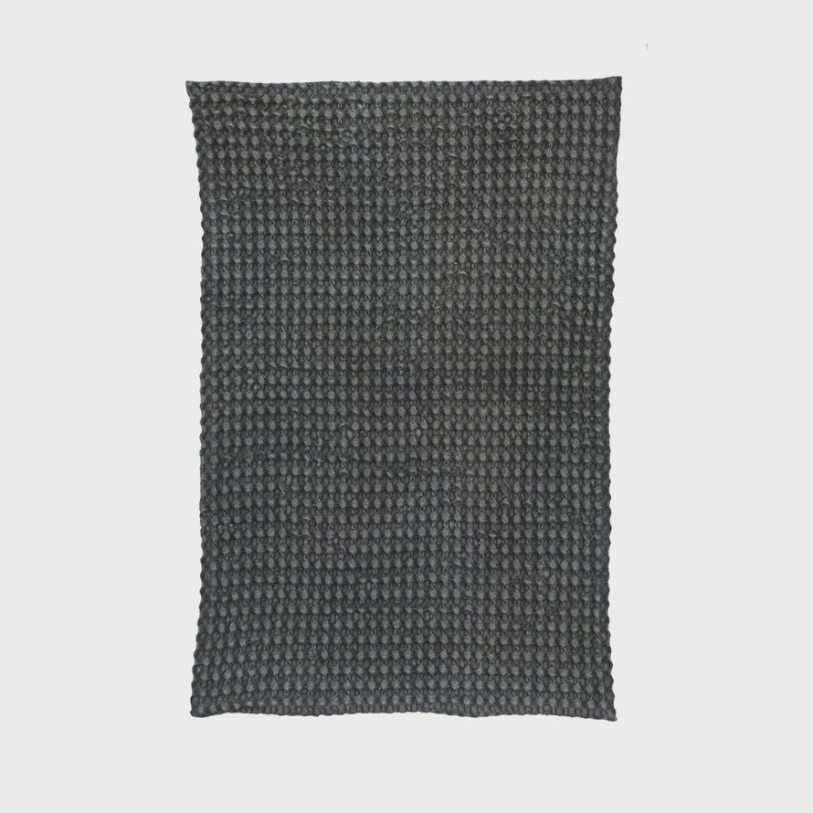 Stonewashed Cotton Waffle Weave Tea Towel, Charcoal, 28"L x 18"W