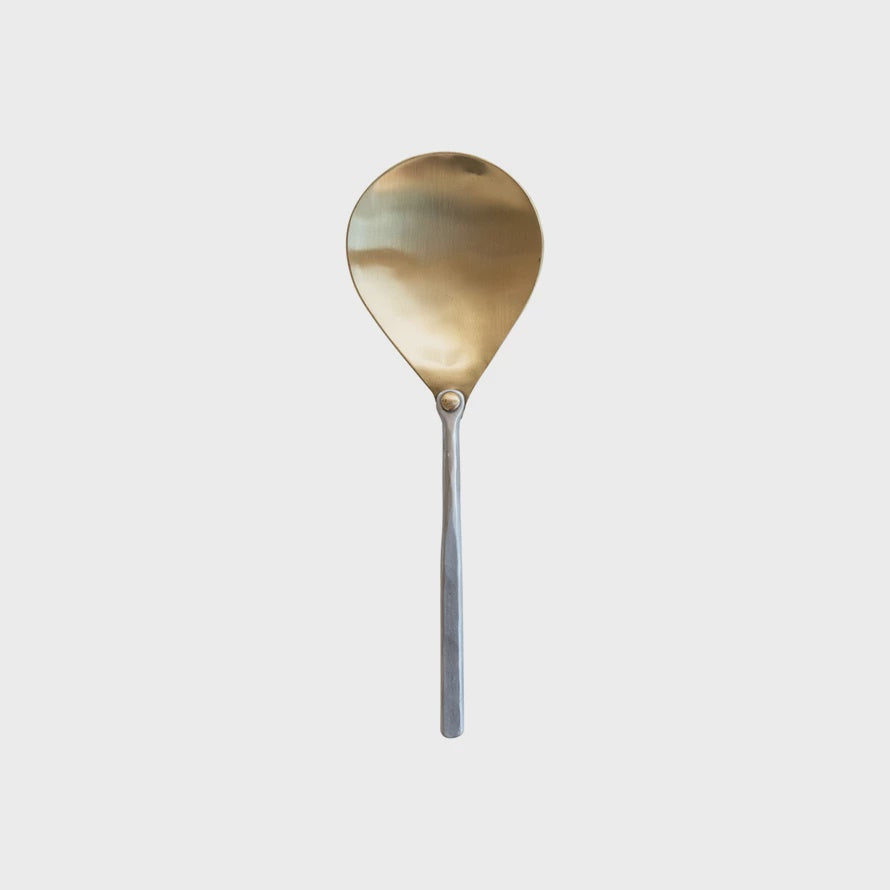 Brass Serving Spoon with Hammered Aluminum Handle, 7-3/4"L