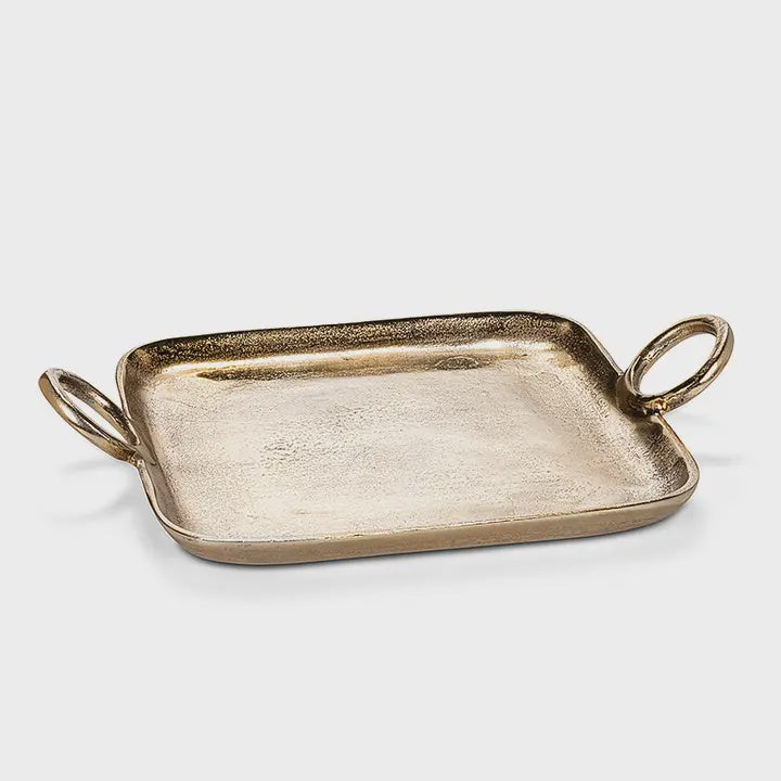 Square Ring Handle Tray, Gold, 12"