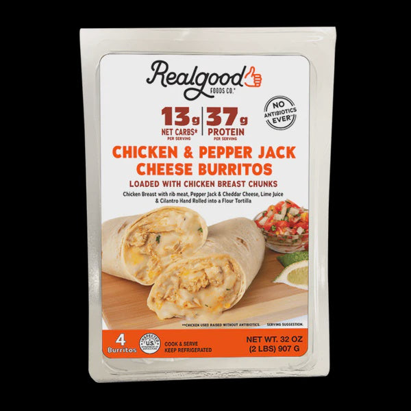 Realgood Foods Co. Chicken & Pepper Jack Cheese Burritos, 32oz/4ct