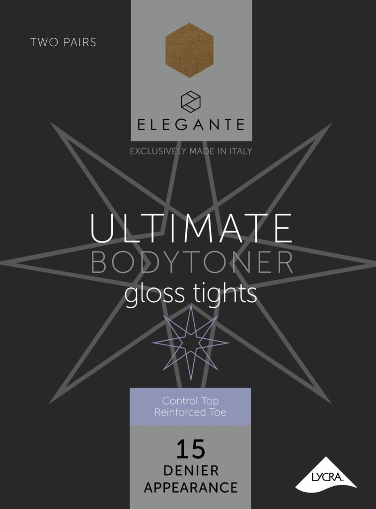 Elegante Ultimate Bronze Glow  Bodytoner Tights with Gloss Leg,  Small, x 2pk