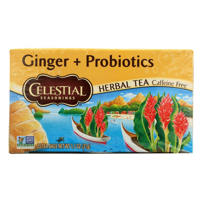 Celestial Seasonings Herbal Tea, Ginger + Probiotics, 20 bags