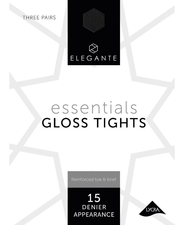 Elegante Essential Black Glow Gloss Tights Medium x 3pk