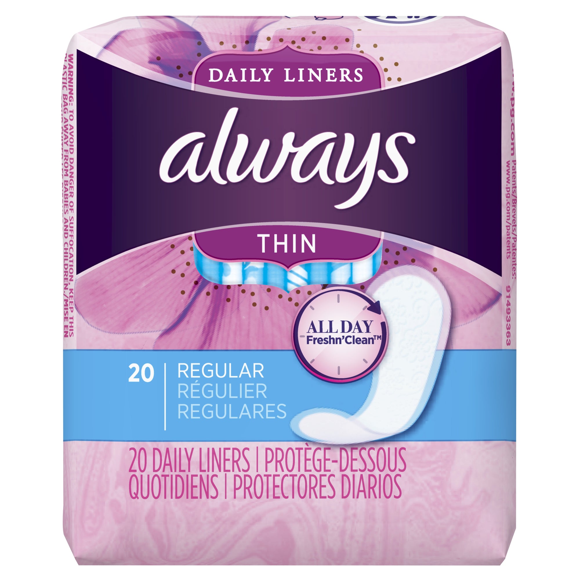 Always Thin Daily Liners, Regular, 20ct