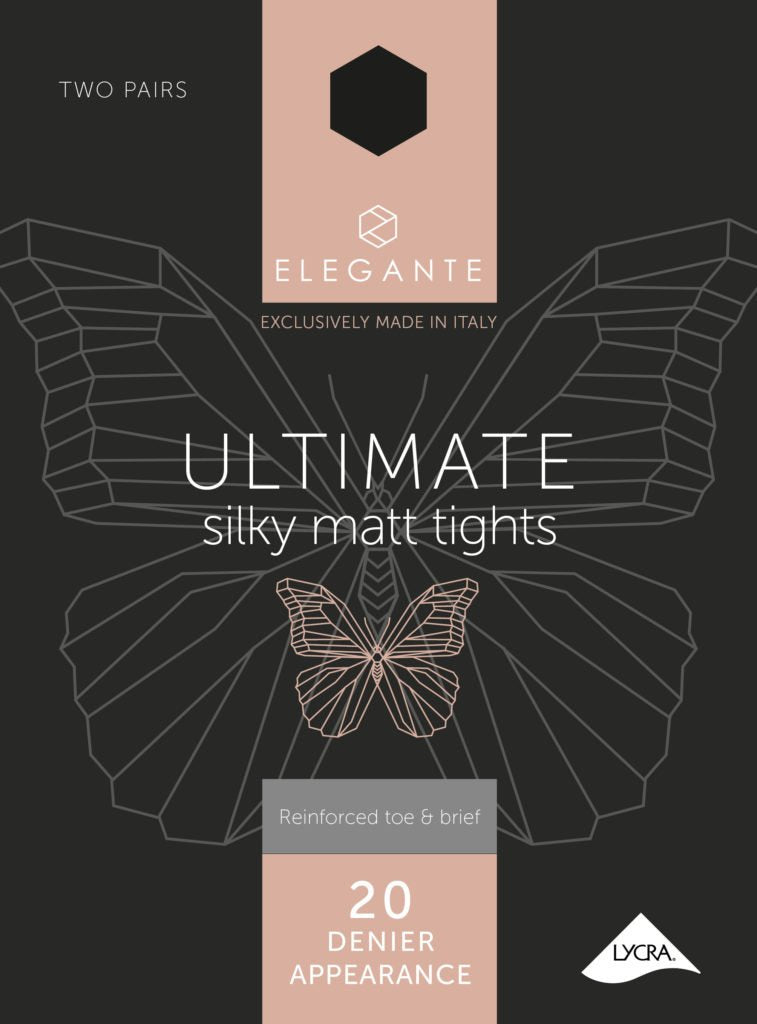 Elegante Ultimate Silky Matt, Reinforced Toe & Brief, 20 Den, 2 pr, Small, Black