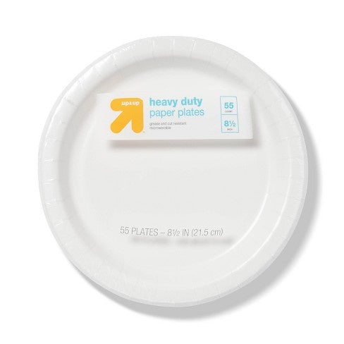 Up & Up Paper Plates, White, Dinner Size 8 1/2" 55ct