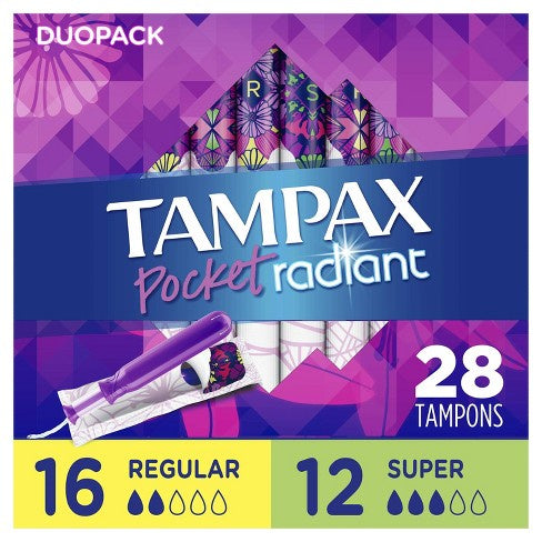 Tampax Radiant Pocket Tampons 12 Super & 16 Regular