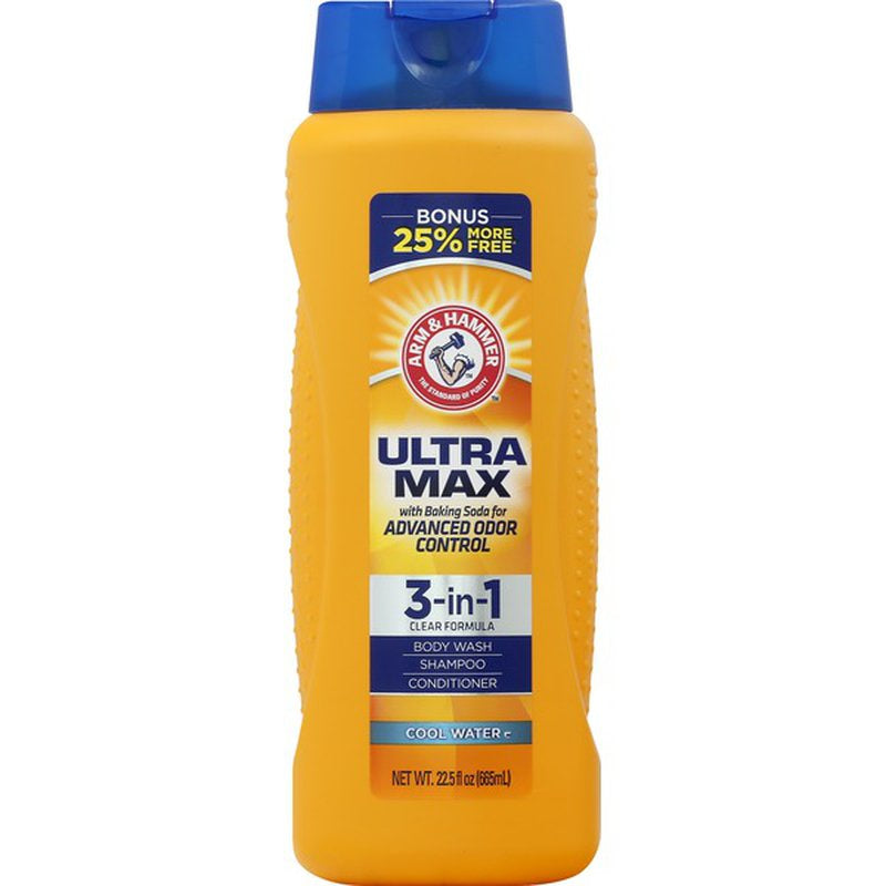 Arm & Hammer Body Wash/Shampoo/Conditioner, Ultra Max 3 in 1, Cool Water, 22.5 fl oz