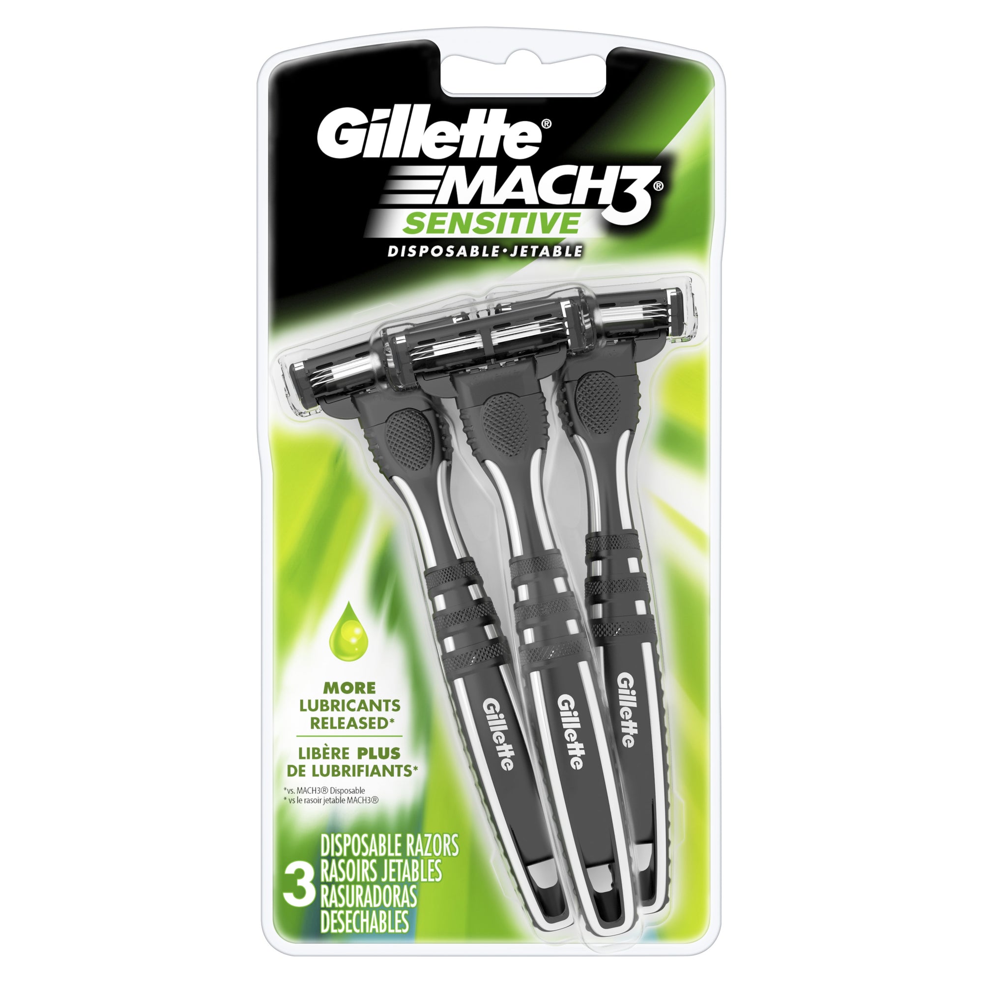 Gillette Razors, Mach3 for Men, Sensitive Skin, Disposable 3 Ct