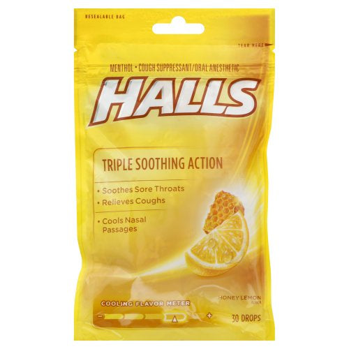 Halls Cough Drops, Honey Lemon, 30 ct