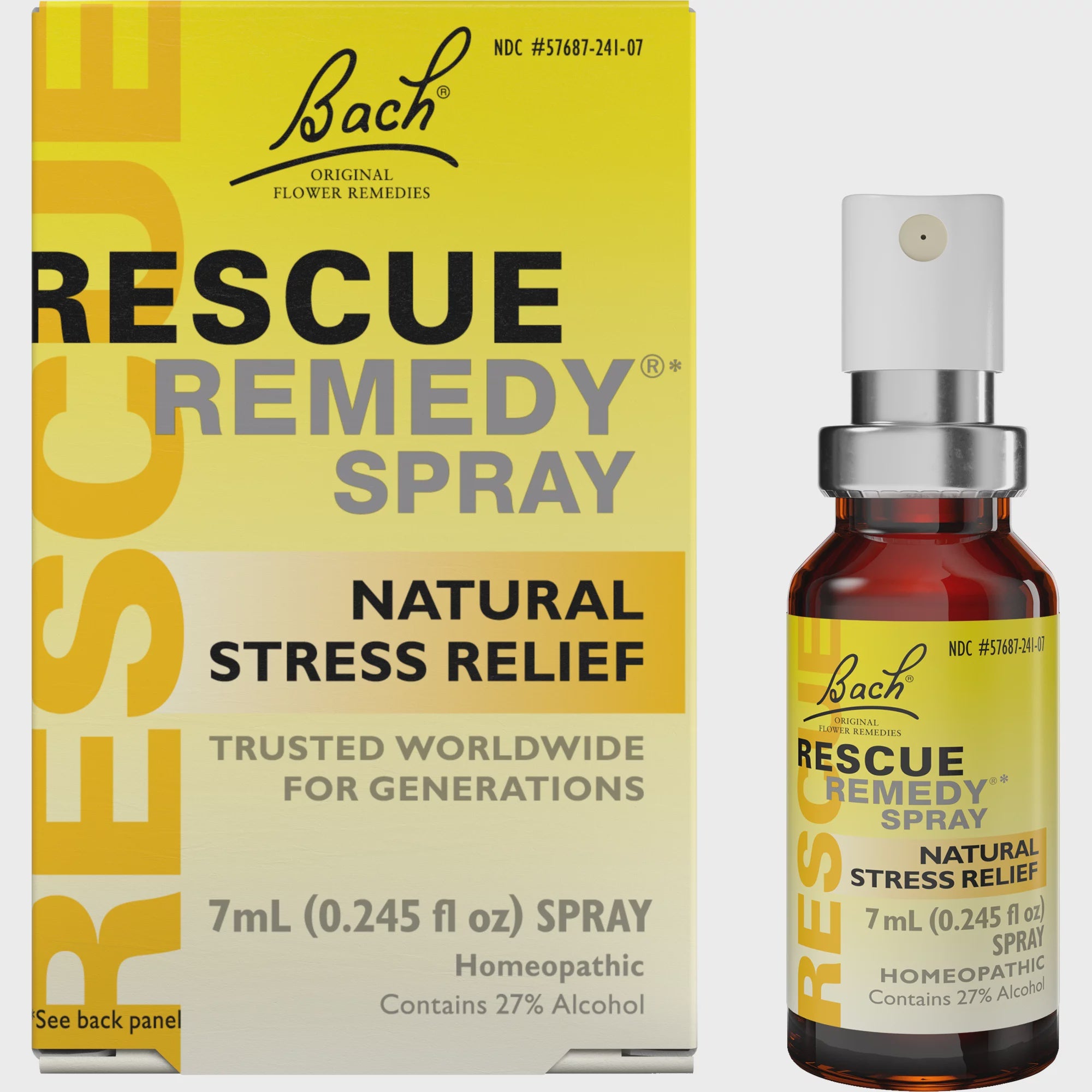 Bach Rescue Remedy Spray Natural Stress Relief Homeopathic Spray, 0.245fl oz(7mL)