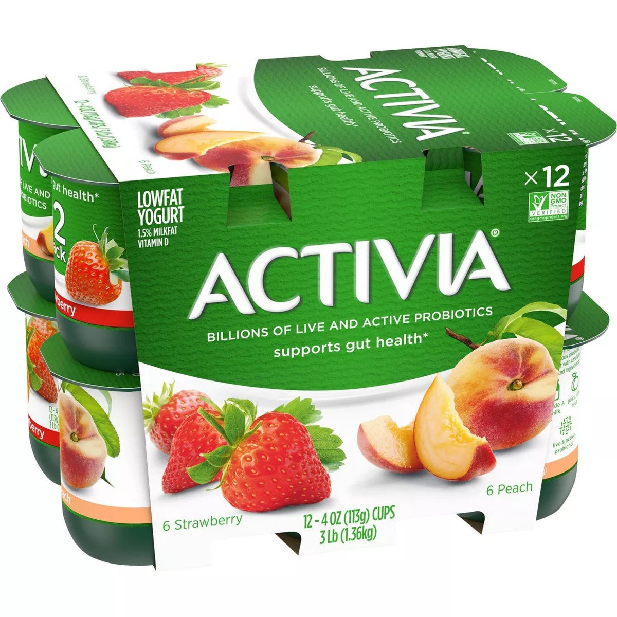 Dannon Activia Blended Yogurt, Strawberry x 2/Peach x 2, 4oz, 4ct