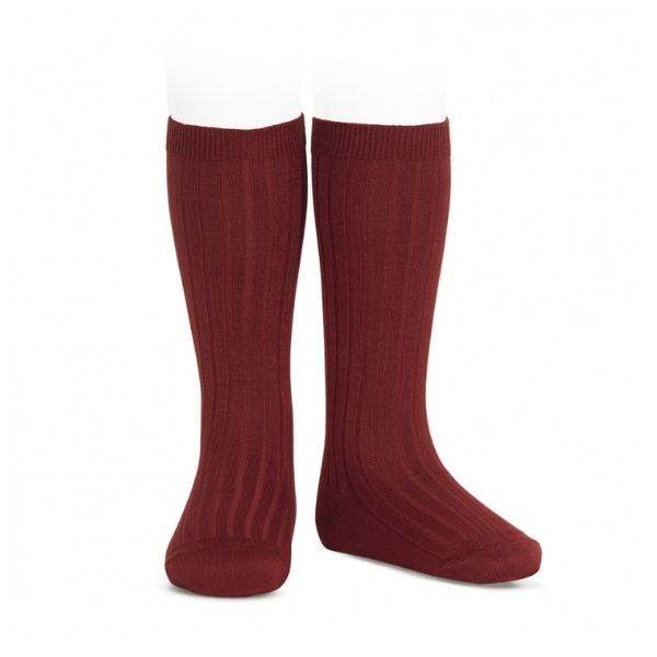 Wide Ribbed Cotton Knee-High Socks Condor 2016-2, Color: Burgundy