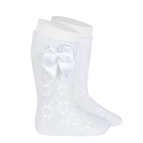 Perle Openwork Knee High Socks With Bows Condor 2519-2, Color: White