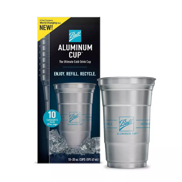 Ball Cup, Aluminum Cold Drink Cup, 20oz, 10ct