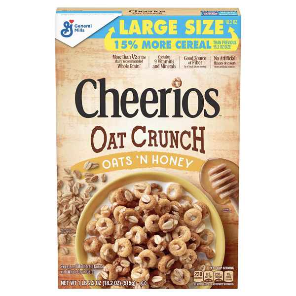 General Mills Cereal, Cheerios Oats'n Honey Crunch, 18.2 oz