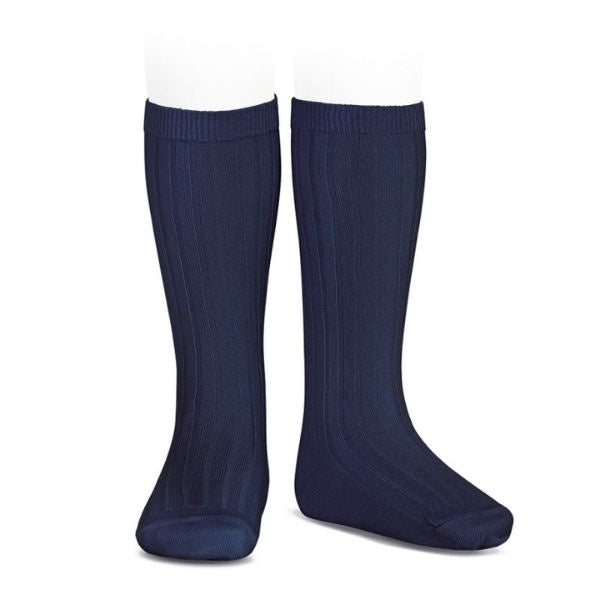 Wide Ribbed Cotton Knee-High Socks Condor 2016-2, Color: Navy Blue