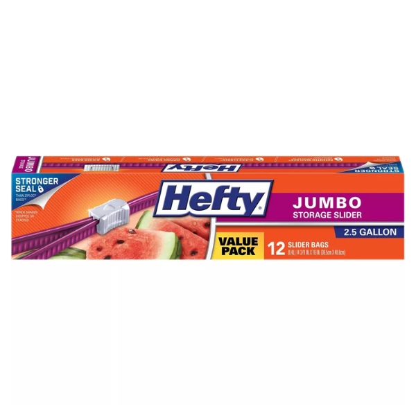 Hefty Storage Bags, Slider Jumbo 2.5Gallon, 12ct