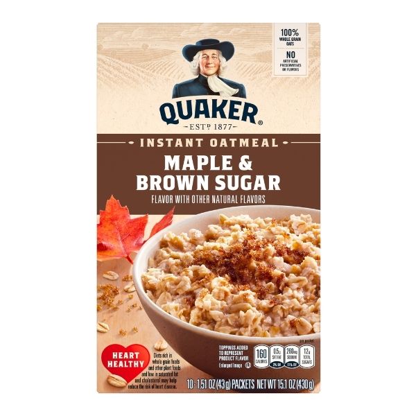 Quaker Instant Oatmeal Packs, Maple & Brown Sugar Cereal Packets, 8 pk